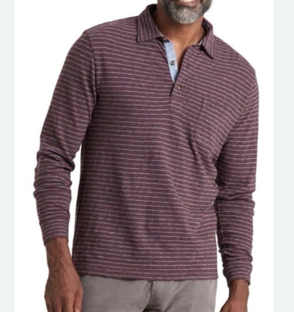Faherty Men’s Long Sleeve Luxe Striped Polo Shirt Size Medium Organic Cotton